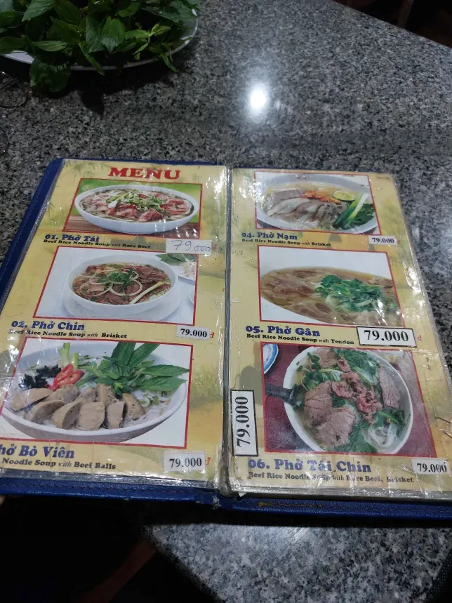 Pho menu
